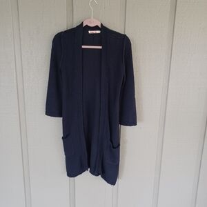 Johnny Was Navy Open Front Cardigan Size XS Women Minimalist Cotton Blend Pocket